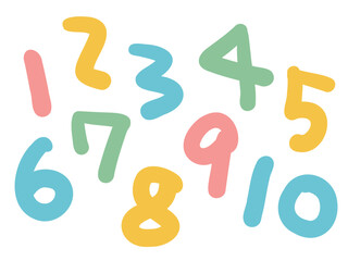 かわいいカラフルな1から10の数字／手書き文字イラスト素材