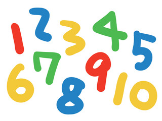 かわいいカラフルな1から10の数字／手書き文字イラスト素材