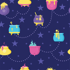 Halloween witch cauldrons pattern background Vector illustration