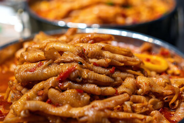 Street gourmet snacks in the old town in Sichuan Province, China