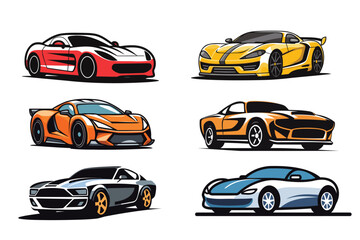 Collection of sports cars on a white background. Vector illustration for your design