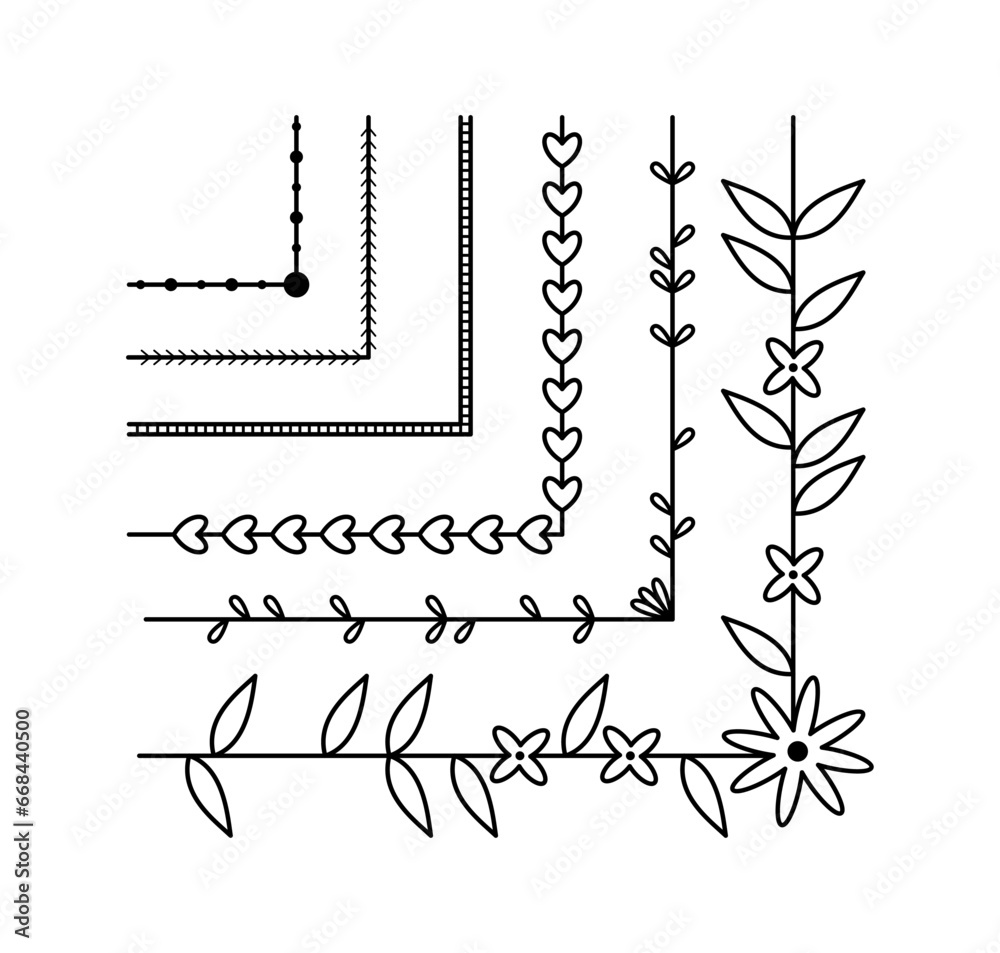 Wall mural set borders for decoration. lines and curves ornament. design element for books. minimalistic creati