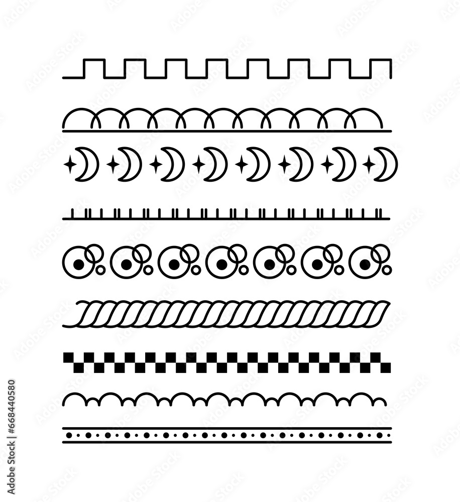 Poster set borders for decoration. abstract lines and curves ornament. dividers and vignettes for books. te