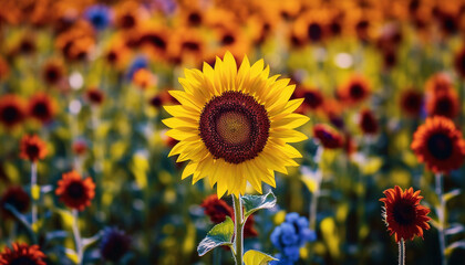 Sunflower, yellow plant, outdoors, rural scene, beauty in nature generated by AI