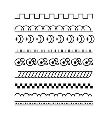 Obraz premium Set borders for decoration. Abstract lines and curves ornament. Dividers and vignettes for books. Template and layout. Linear flat vector collection isolated on white background