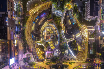 Aerial photography of modern architectural landscapes at night in Guangzhou, China