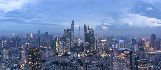 Aerial photography of modern architectural landscapes at night in Guangzhou, China