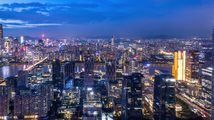 Fototapeta na wymiar Aerial photography of modern architectural landscapes at night in Guangzhou, China