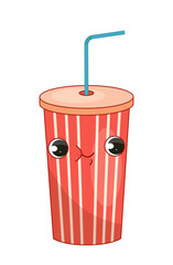 Fast food element sticker. Red cup of cola character. Menu for street cafe and catering. Cold liquid and beverage for summer season. Cartoon flat vector illustration isolated on white background