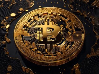 Fototapeta na wymiar Shiny Gold Bitcoin - Digital Currency Concept