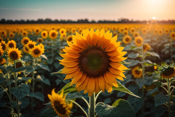 Sunflower Splendor in a Field with Dreamy Bokeh Light