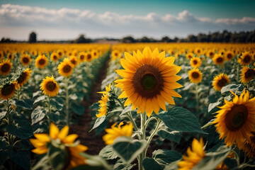 Obraz premium Sunflower Splendor in a Field with Dreamy Bokeh Light