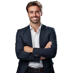 Foto op Canvas handsome man happy face smiling with crossed arms looking at the camera. Positive Successful businessman, isolated on white transparent background, ai generate © Watcharakorn
