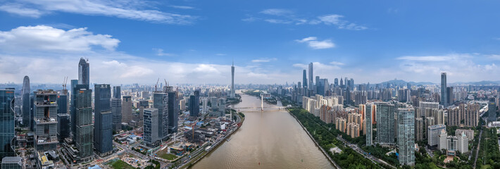 Aerial photography of the skyline of modern architectural landscapes in Guangzhou, China