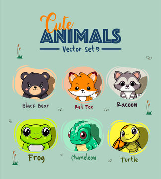 Cute Animals Vector Set 5. Clip Art Vector Illustrations For commercial Use