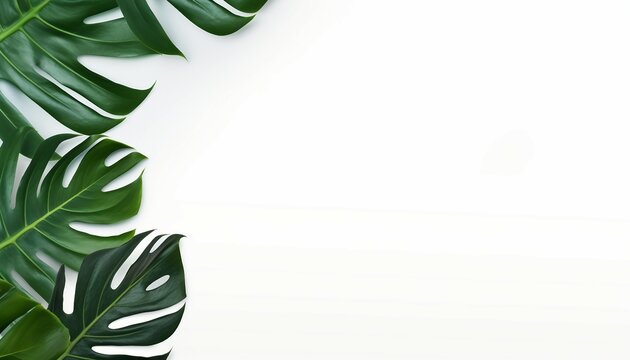 tropical leaves frame background with copy space top view. Generative AI