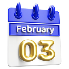 February 3rd Calendar 3D Render Blue