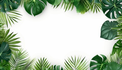 tropical leaves frame background with copy space top view. Generative AI