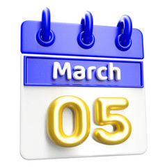 March 6th Calendar 3D Render Blue