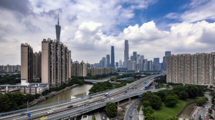 Naklejka premium Aerial photography of the skyline of modern architectural landscapes in Guangzhou, China