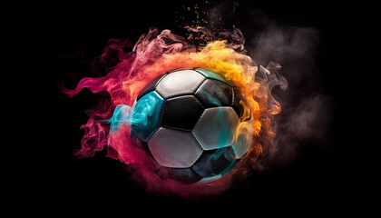 Fototapeta premium Soccer ball igniting flame, glowing sphere, championship success symbol generated by AI