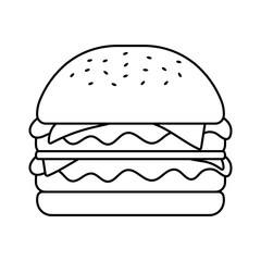 Black Outline Burger Fast Food Coloring Page for Kids Drawing Book