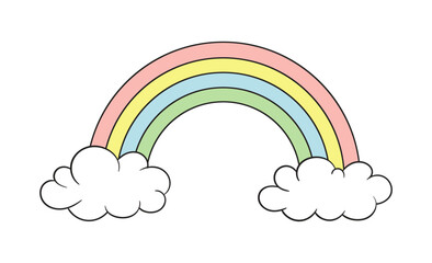 Unicorn magic set. Rainbow with clouds. Fantasy and imagination, fairy tale. Beauty, aesthetics and elegance. Poster or banner. Cartoon flat vector collection isolated on white background