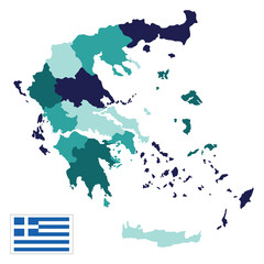 Greece map with main regions. Map of Greece and national flag
