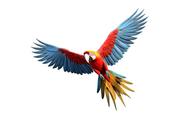 Fototapeta premium colorful scarlet macaw parrot flying beautifully isolated on a transparent background. Generative AI