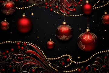 Christmas background with red gorgeous Christmas balls. 