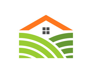 Abstract house with green garden vector illustration logo