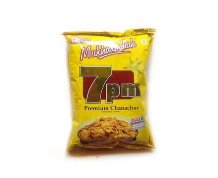 Guwahati, Assam, India - October 22, 2023 : Mukharochak 7PM Premium Chanachur  is an Indian snacks brand. 