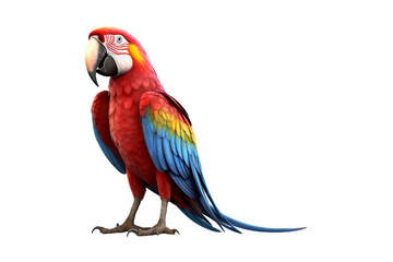 side view full body of scarlet red macaw bird standing isolated on a transparent background. Generative AI