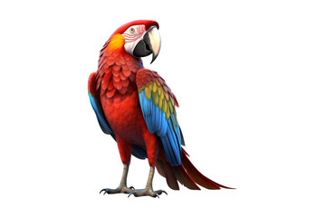 side view full body of scarlet red macaw bird standing isolated on a transparent background. Generative AI