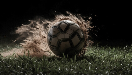 Fototapeta premium Playing soccer on a grassy field under the night sky generated by AI