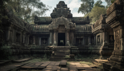 Fototapeta premium Ancient Angkor, famous ruin of Khmer architecture and spirituality generated by AI