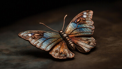 Fototapeta na wymiar Vibrant butterfly wing pattern showcases beauty in nature fragility generated by AI