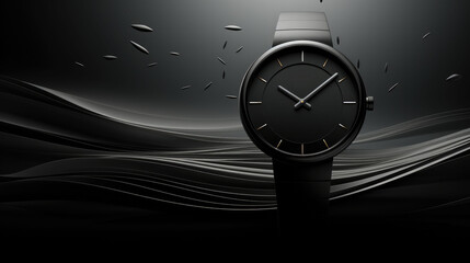 Sleek watch design illuminated by subtle lighting on a monochrome textured background, representing sophistication.