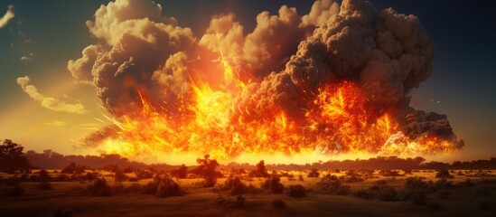 Enormous blast Fire erupts on field - obrazy, fototapety, plakaty