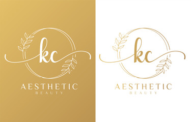 Letter KC Beauty Logo with Flourish Ornament