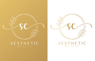 Letter SC Beauty Logo with Flourish Ornament