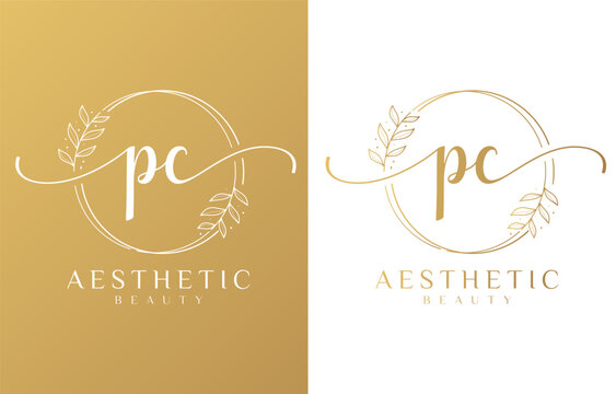 Letter PC Beauty Logo with Flourish Ornament
