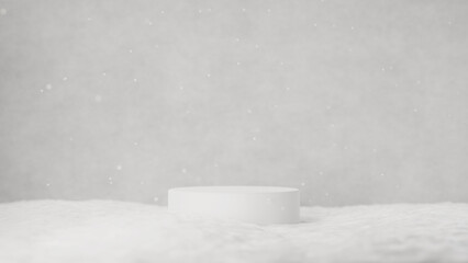 雪と白い台座。積雪。降雪。3D（横長）