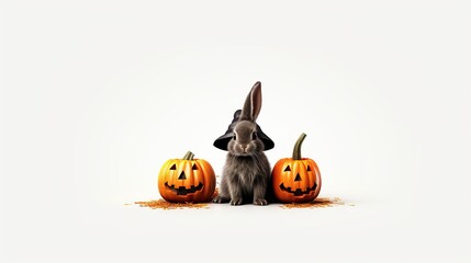 Cute bunny with pumpkins 