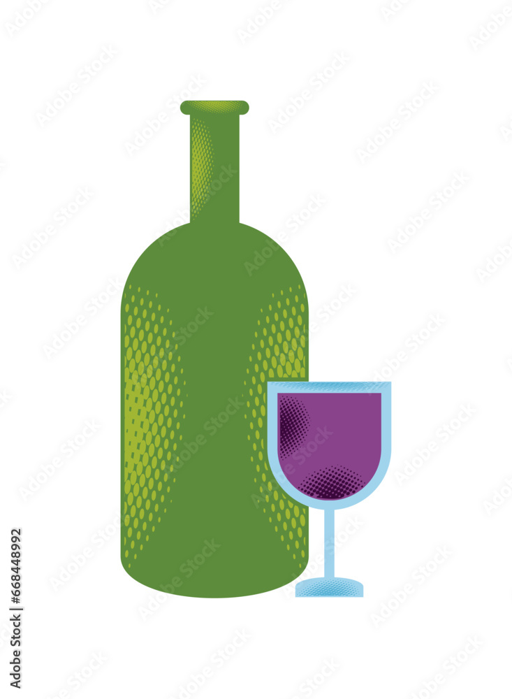 Poster wine bottle and glass