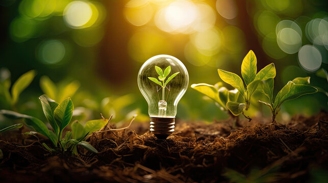 a little plant inside a bulb, environment conservation bright ideas 