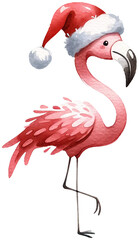 Cute Christmas Flamingo wearing a Santa Hat - soft watercolor