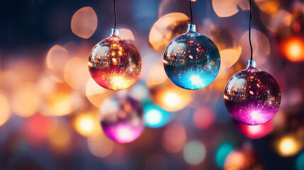 Fototapeta na wymiar Christmas lights on the bokeh background. Christmas and New Year background.