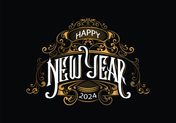 HAPPY NEW YEAR 2024 word lettering custom style