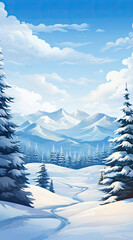 winter landscape with mountains in the forest.